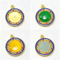 Pendentif fin rond en alliage de zinc plaqué or 18 carats, style ethnique traditionnel, filigrane émaillé, incrustation en résine pour la fabrication de chaînes de pull