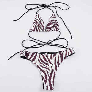 Ensemble bikini deux pièces imprimé zèbre pour femme, haut triangle sexy à col halter et bas taille basse, idéal pour les vacances à la plage et les tenues de soirée à la piscine - Product Image 6