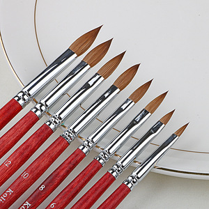Pinceau à ongles Kolinsky, manche en bois rouge, virole sertie, taille 2-18, pinceau pour gel acrylique pour manucure - Product Image 2