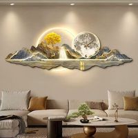 Horloge murale LED moderne, peinture décorative, tableau mural paysager avancé, sculpture fine, art mural pour fond de canapé