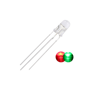 LED a 3 pin DIP a catodo comune, lente trasparente rotonda, rosso e verde, bicolore, 5mm, con flangia F5, lampeggiante, foro passante, angolo di visione 30° - Product Image 3