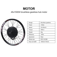 Kit de conversion de vélo électrique de haute qualité 48v 1000W 1500w 2000w Roue arrière de vélo électrique Moteur à moyeu CC sans balais Vélo électrique Vélo électrique