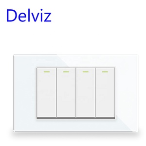 Delviz 120mm * 72mm Tinh thể thủy tinh chúng tôi BR bảng chuyển đổi, AC 110V ~ 250V 16A điều khiển điện, 4 gang 2 cách đẩy nút Tường Đèn chuyển đổi - Product Image 3