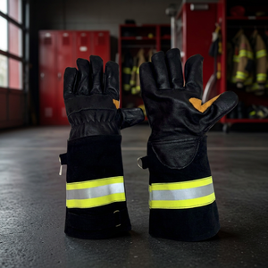 JNA GROUP <b>Fire</b> Fighting Safety Gloves Leather <b>7</b> oz 14 Inch Reflective Stripe Abrasion Resistant Smooth Texture Safety Cuff - Product Image 4