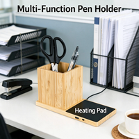 Tasse à café chauffante multifonctionnelle en bambou et bois et support pour stylos, machine tout-en-un avec outil de rangement parfait pour les bureaux