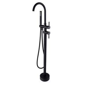 Floor Stand Faucet All Copper Gunmetal Gray 2 Handles Rain Showerhead Ceramic Valve Core Bathtub Sink Bathroom Fixture - Product Image 5