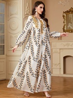 Nouvelle robe longue d'été en polyester grande taille brodée pour femme, manches longues, longueur ras du sol, style musulman moyen-oriental