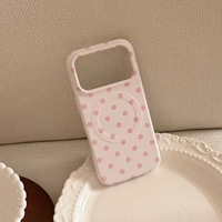 Casing iPhone Korea Pink Polka Dot Kawaii dengan Penyangga Magnetik Bintang, Pelindung Lucu dan Feminin untuk iPhone 17 Pro Max 16 Pro 15 14
