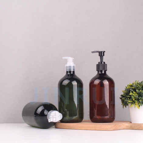 Custom 300ml 500ml Amber Green Transparent Plastic PET Shampoo Bottle Hair Oil Bottle With Lotion Pump