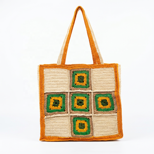 Handwoven Eco-Friendly Handmade <b>Raffia</b> <b>Tote</b> Bag Straw Shopping Carryall Open Top Floral and Panelled Summer Beach Travel - Product Image 1