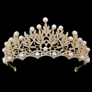 Perla abito da sposa corona diadema perla strass oro gioielli da sposa diadema nuziale
