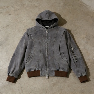 <span class=keywords><strong>Felpa</strong></span> con Cappuccio Lavata da Uomo con Distintivo Stile a Cucitura Curva, Chiusura a <span class=keywords><strong>Zip</strong></span> e Pratica Tasca sulla Manica con <span class=keywords><strong>Zip</strong></span>, Abbigliamento Streetwear - Product Image 2