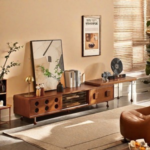 Mueble de TV telescópico de madera maciza, mueble de suelo extensible para sala de estar, para uso doméstico en apartamentos pequeños - Product Image 3
