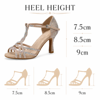 Sandales à talons hauts en satin scintillant pour femmes, ornées de strass, personnalisées, 9,5 cm, chaussures de danse latine, chaussures de salsa, chaussures de danse de salon