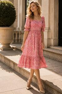 Robe midi bohème florale écologique pour femme, tenue de vacances d'été pour la plage, les voyages, les fêtes et les occasions décontractées - Product Image 3