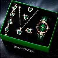 Ensemble de bijoux pour femmes, montre-bracelet à quartz avec strass en forme de cœur, collier, boucles d'oreilles, bague, bracelet, 6 pièces, cadeau de vacances