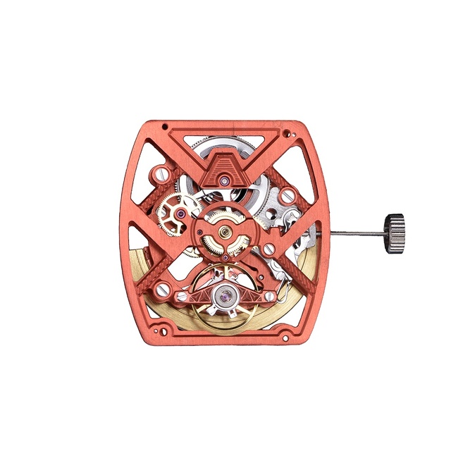 Newest Luxury All Skeleton Mechanical Automatic 21 Jewels Red OEM Logo Custom Rotor Square Watch Movement