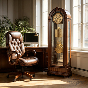 Orologio <span class=keywords><strong>a</strong></span> <span class=keywords><strong>Pendolo</strong></span> Antico di Lusso in Stile Country Francese, in Legno Massiccio con Arco, Illuminazione LED, Movimento Meccanico Tedesco <span class=keywords><strong>Hermle</strong></span>, Suoneria Orale - Product Image 1