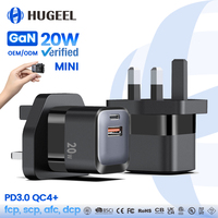 Chargeur GaN 20W à prix d'usine, mini chargeurs Type-C, charge rapide PD, adaptateur de voyage pour la recharge des téléphones EU, UK, US, kit de recharge