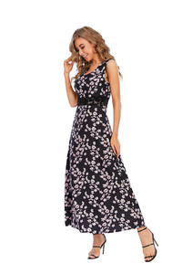 Femmes <span class=keywords><strong>Style</strong></span> bohème robes longues élégantes robes mi-longues avec dentelle sans manches imprimé fleuri décontracté en mousseline de soie Maxi en gros - Product Image 2