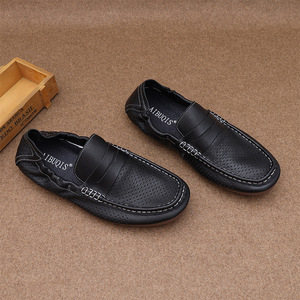 Mocassins pour hommes en cuir véritable, à enfiler, bout rond, semelle extérieure en caoutchouc respirante, chaussures décontractées de printemps - Product Image 3