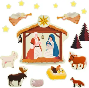 圣诞玩具礼物圣经故事预切诞生人物人物活动套件毛毡板为幼儿学龄前儿童