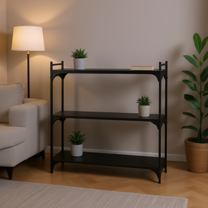 Librería Metálica Negra de 3 Niveles, 31.5x11.8x33.9 Pulgadas, Diseño Moderno y Minimalista, Ahorro de Espacio, Mueble para Sala de Estar - Product Image 2