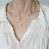 Collar de Cadena de Eslabones de Acero Inoxidable con Perlas de Imitación Geométricas Modernas de Alta Calidad, Chapado en Oro de 18K, Joyería de Regalo