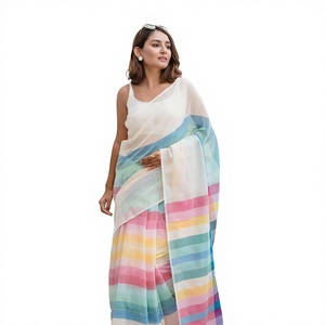 Sari de Lino y Algodón Exclusivo de Primera Calidad con Hermoso Estampado Digital, Estilo Tradicional Indio y Pakistaní, para Bodas y Fiestas - Product Image 1