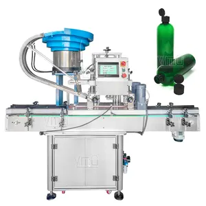 YIMU CM140 Automatic Pet Shampoo Bottle 4 wheel Capper Pressing Screwing Capping Machine With Vibrating Cap Feeder