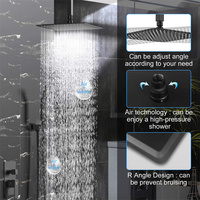 Système de douche suspendu encastré de 12 pouces, ensemble de douche intégré noir avec pommeau de douche pluie en acier inoxydable 30x30cm carré, vente en gros