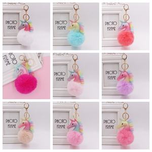 Mini dessin animé mignon <span class=keywords><strong>licorne</strong></span> <span class=keywords><strong>porte</strong></span>-clés mode sac pendentif accessoires doux boule de fourrure <span class=keywords><strong>pompon</strong></span> en peluche <span class=keywords><strong>porte</strong></span>-clés pour femmes filles - Product Image 2