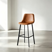 Tabouret de bar moderne de style nordique, chaise d'îlot de cuisine en similicuir marron avec pieds en métal pour la maison et l'hôtel