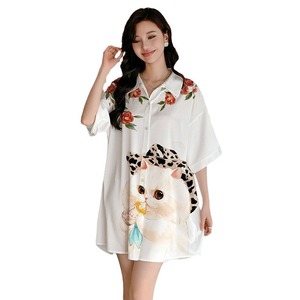 chinese dress ladies Nightgowns for Womens Short Sleeve Graphic Sleep Tees Pullover Night Shirts  Sleep Shirt Soft Feather T Shirt Dresses(Small,Black) at Amazon Women's  Clothing store main image 1