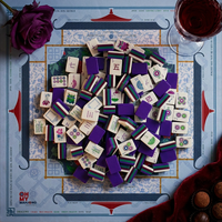 En stock : 160 tuiles de Mahjong américain avec tapis Chinoiserie Blue Willow, tuiles en acrylique gravées à 4 couches, prêtes à être expédiées