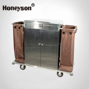 도어 수납 공간 가정부 트롤리가있는 호텔 하우스 키핑 필수 스테인레스 스틸 청소 카트 - Product Image 1