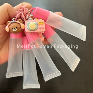 หลอดบีบพลาสติกสีชมพูขนาด 10 มล. 15 มล. สำหรับครีมทามือ ครีมทาตา ลิปกลอส ลิปสติก พร้อมพวงกุญแจน่ารัก - Product Image 1