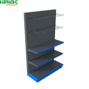 Highbright 3 & 5 Layers Blue Edge Single Sided Metal Supermarket Wall Gondola Shelving With <b>Wire</b> Hook Back Panel for Supermarket - Product Image 1