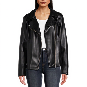 Chaqueta de Cuero para Mujer, Invierno, Piel de Vaca Genuina, Corte Ajustado, Estilo Motero, Cierre de Cremallera, Prenda Exterior Elegante, Venta al por Mayor de Fábrica - Product Image 1