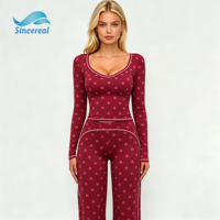 Custom nylon spandex crew neck slim fit ademende milieuvriendelijke hoge stretch zachte comfortabele yoga gym dames polkadot tweedelige set