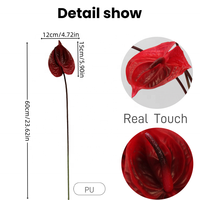 Fleur d'Anthurium en PU de haute qualité, toucher réaliste, rouge et verte, décoration pour la maison, mariage, Noël, Nouvel An, Saint-Valentin