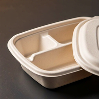 Barquette alimentaire moulée en pulpe de bagasse à 4 compartiments, 1500 ml, avec couvercle, pour plats à emporter, banquets, traiteur, buffet et événements
