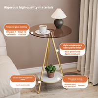 Mesa Auxiliar Moderna de Doble Capa de Vidrio y Hierro, Minimalista, para Sala de Estar, Sofá, Dormitorio, con Almacenamiento