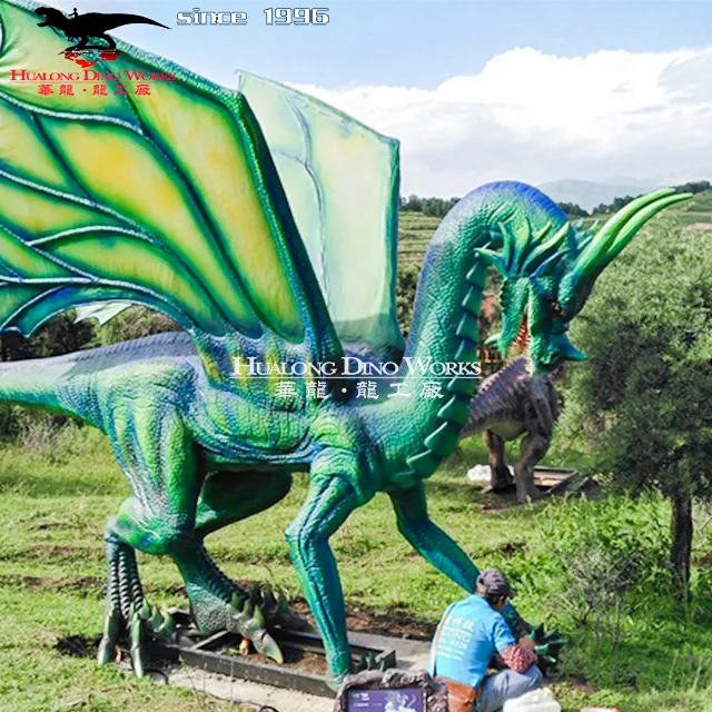 Drago da passeggio animatronico realistico a grandezza naturale del parco dei dinosauri