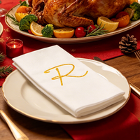 Serviettes de table jetables en papier Airlaid 2 plis en pâte de bois vierge, impression personnalisée monogramme or/argent, blanches, 6 plis