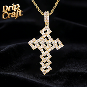 Pingente de Cobre Banhado a Ouro com Zircônia e Cruz, Pode Ser Encaixado em Corrente de Pedra Única, Unissex - Product Image 2