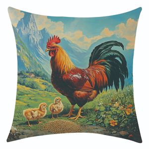 Funda de cojín cuadrada de estilo nórdico con diseño de gallo y pollitos para sala de estar, funda de almohada decorativa, diseño extraíble - Product Image 2