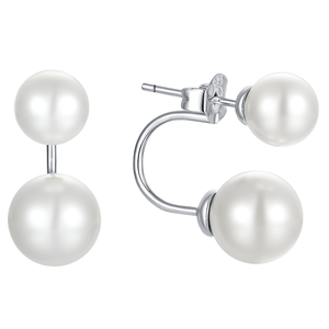 Women's 925 Silver Double <b>Pearl</b> Stud <b>Earrings</b> <b>White</b> Faux <b>Pearl</b> Classic Everyday Wear Jewelry for Daily & Party Wear Gift - Product Image 1