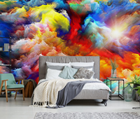 Nuages Colorés 3D en Soie Imperméable Anti-Plis Moderne Abstrait Murale de Plafond Installation Facile pour la Maison Garçons Filles
