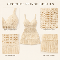 Robe de plage bohème pour femme, tricotée au crochet, sans manches, à fines bretelles, ajourée, à volants et à franges